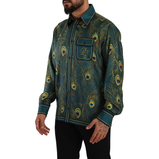 Dolce & Gabbana Peacock Feather Print Silk Shirt Dolce & Gabbana