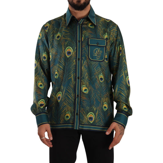 Dolce & Gabbana Peacock Feather Print Silk Shirt Dolce & Gabbana