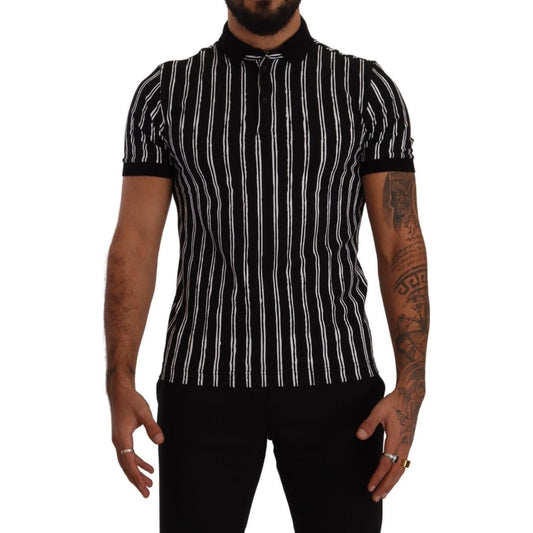 Dolce & Gabbana Elegant Striped Polo T-Shirt in Black Dolce & Gabbana