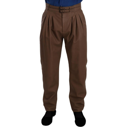 Dolce & Gabbana Brown Leather Tapered High Waist Pants