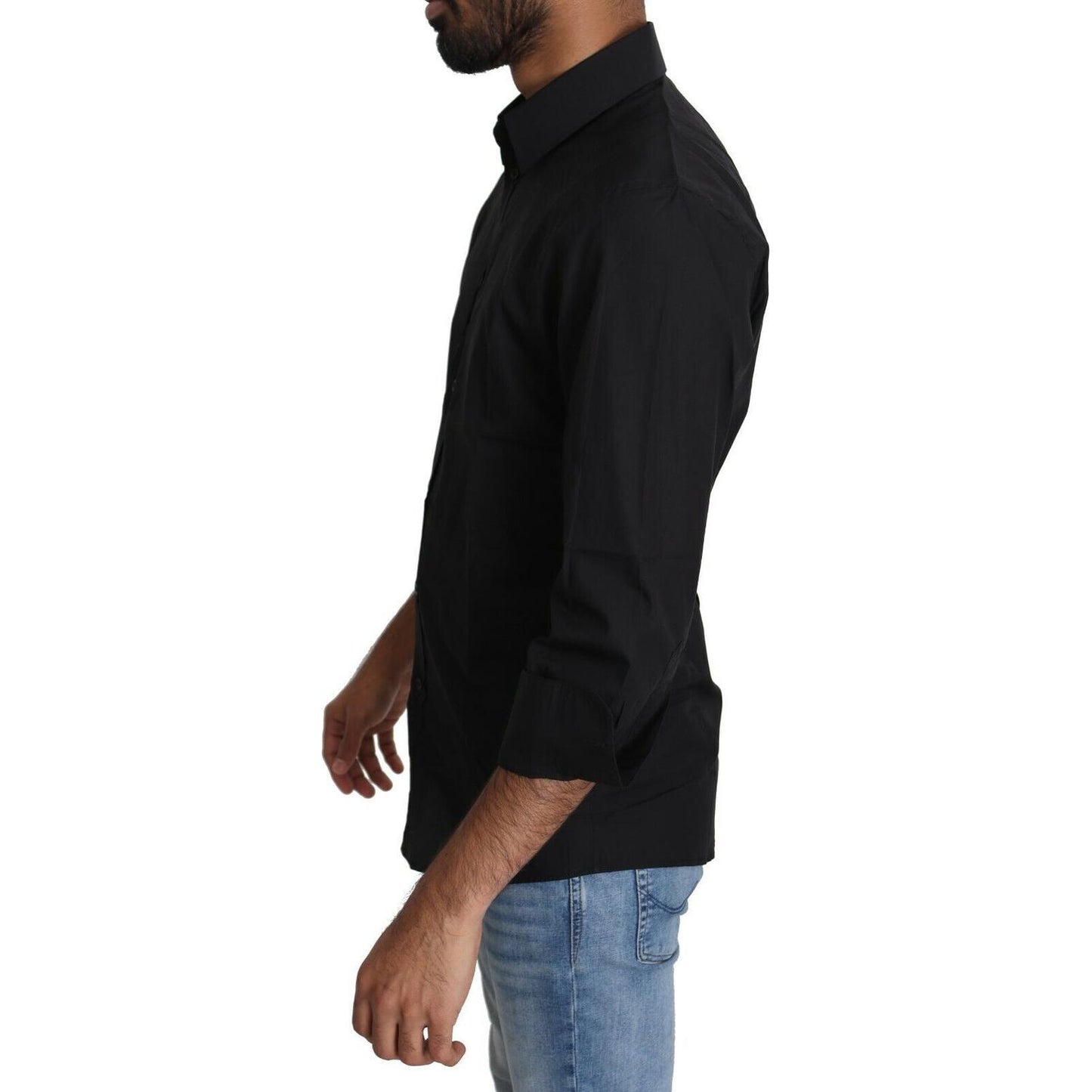 Dolce & Gabbana Black Cotton Formal Dress Men Top Shirt