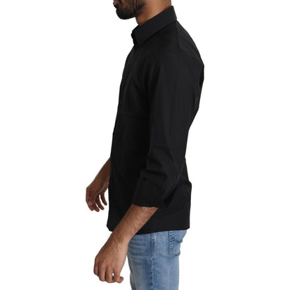Dolce & Gabbana Black Cotton Formal Dress Men Top Shirt