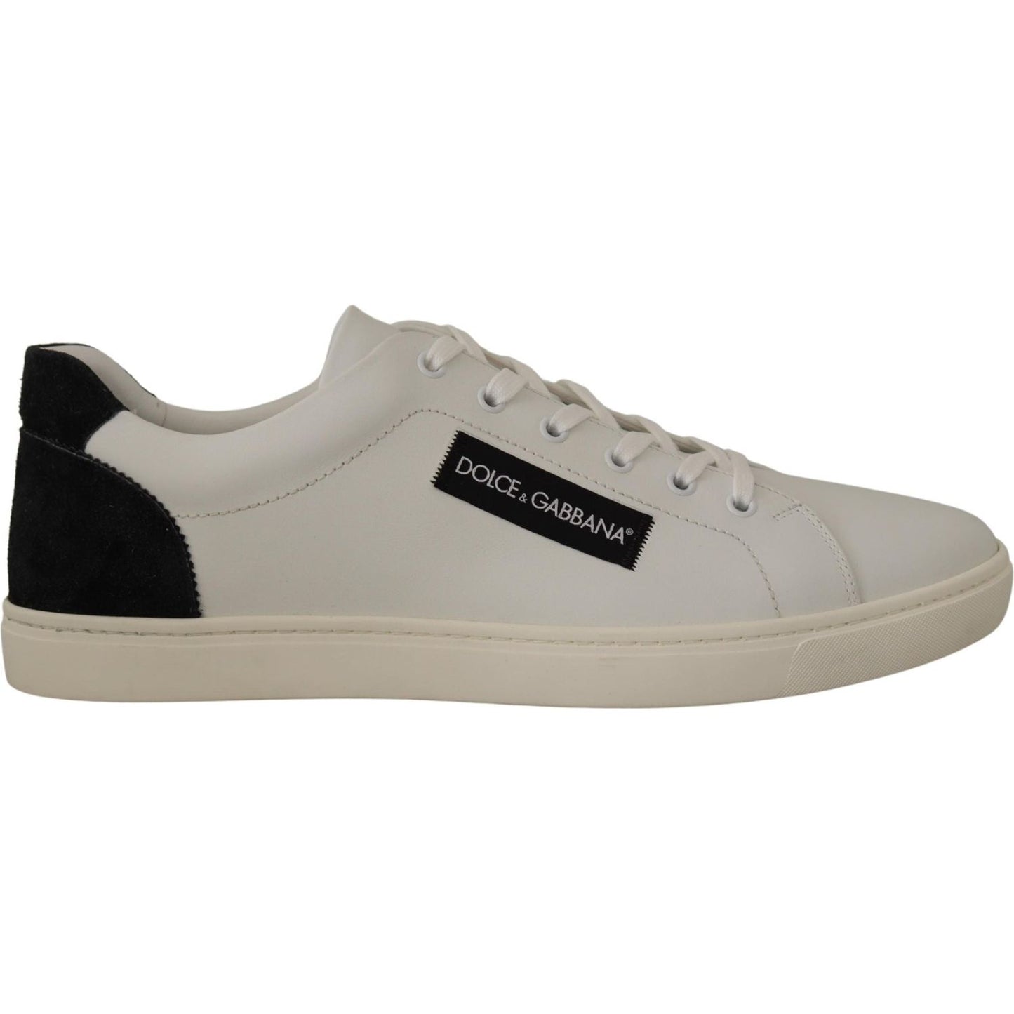Dolce & Gabbana White Black Leather Low Shoes Sneakers