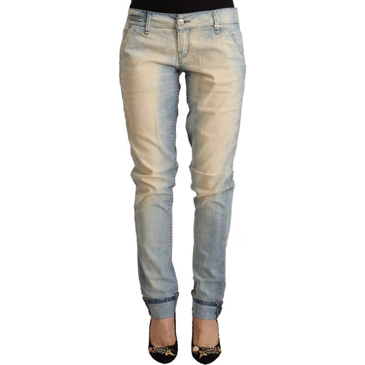 Acht Light Blue Washed Cotton Low Waist Skinny Denim Jeans