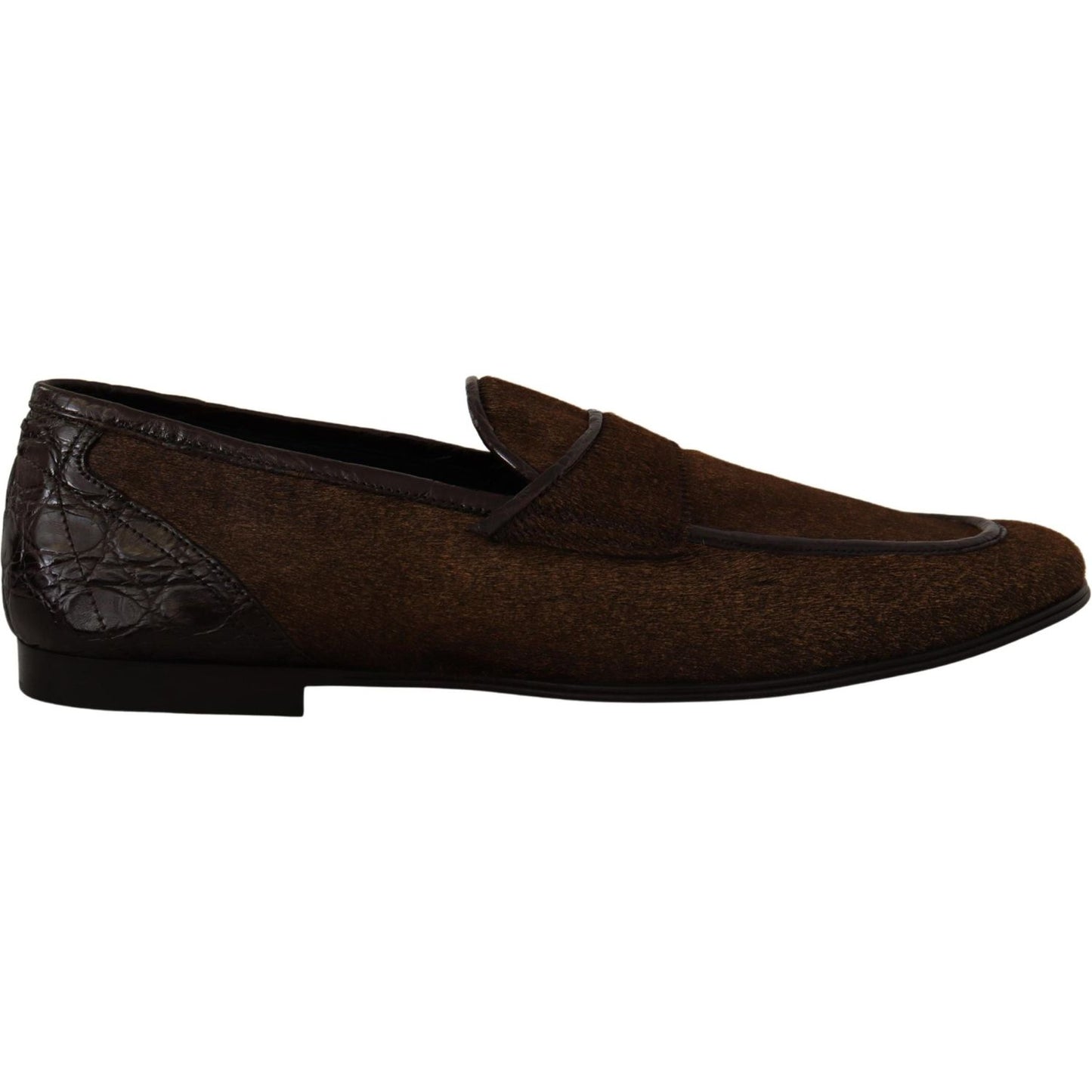 Dolce & Gabbana Elegant Brown Caiman Leather Loafers Dolce & Gabbana