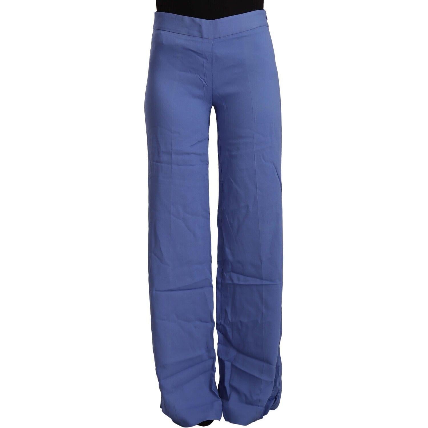 P.A.R.O.S.H. Blue High Waist Viscose Straight Wide Leg Pants