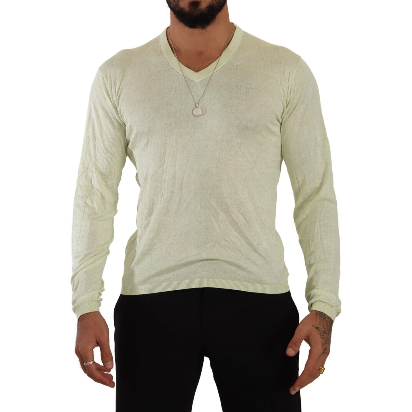 Domenico Tagliente Elegant Silk V-Neck Pullover Sweater Domenico Tagliente