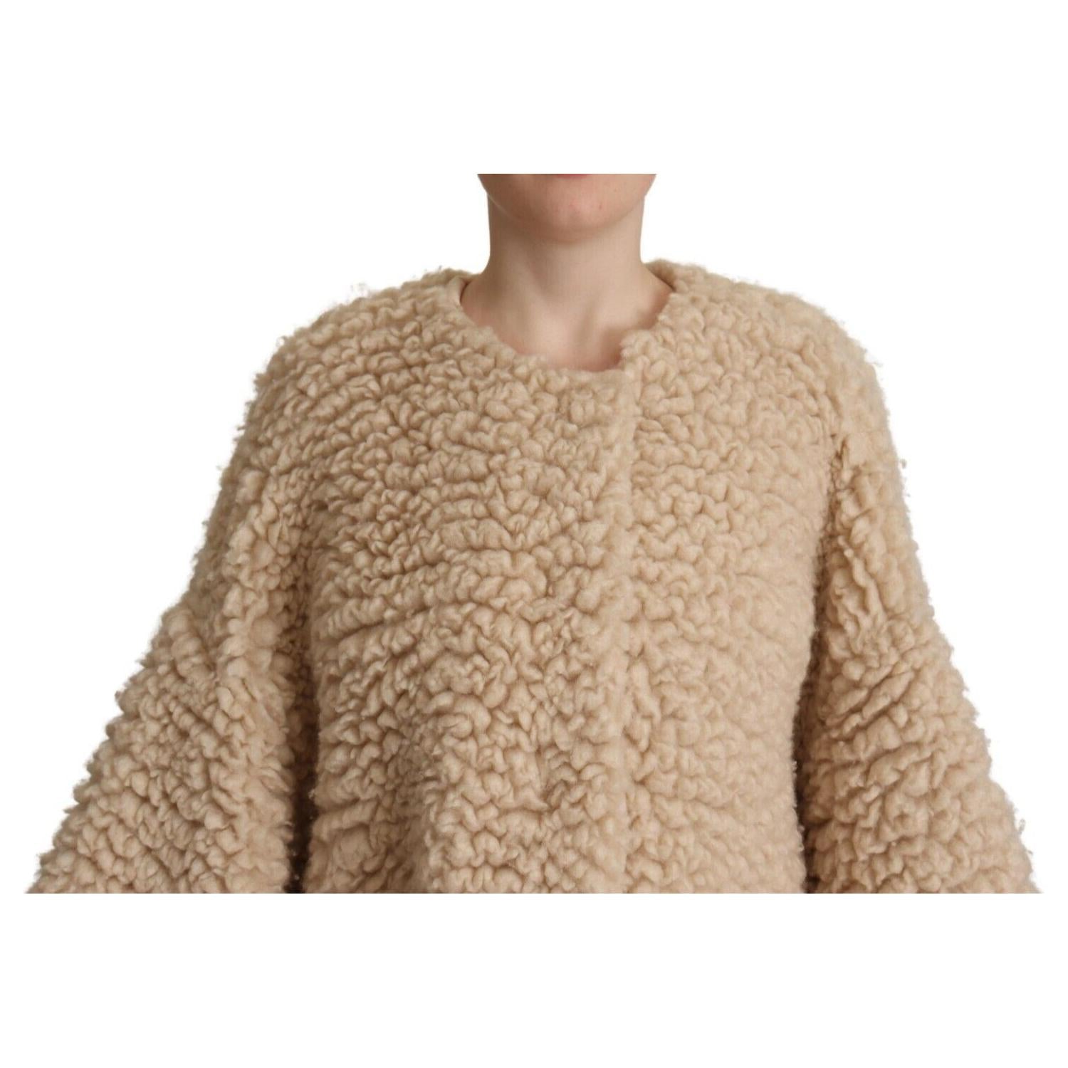 Dolce & Gabbana Beige Cashmere Wool Faux Fur Coat Jacket