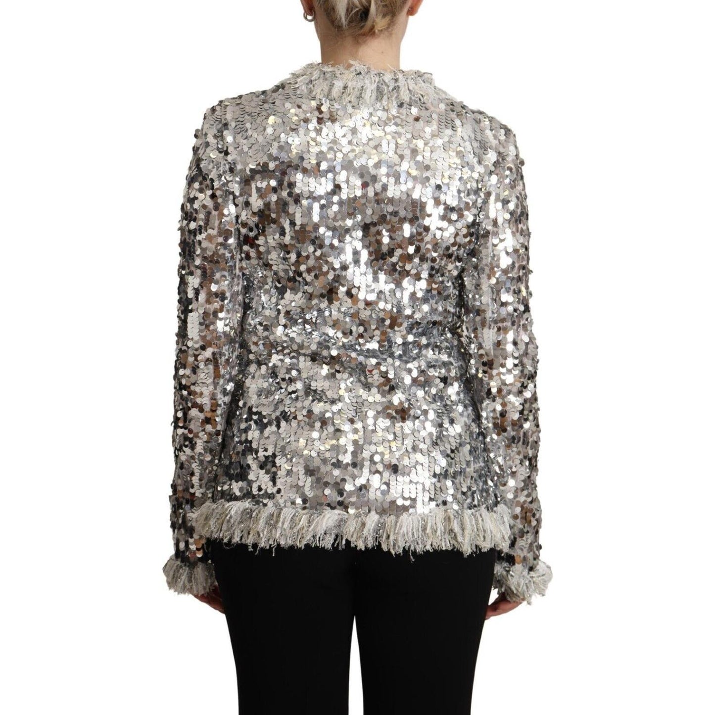 Dolce & Gabbana Chic Silver Sequined Jacket Coat Dolce & Gabbana