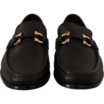 Salvatore Ferragamo Black Calf Leather Moccasins Loafers Shoes