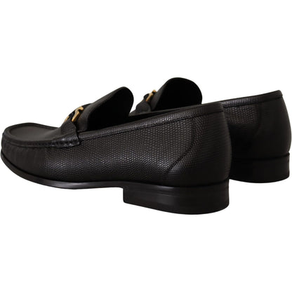 Salvatore Ferragamo Black Calf Leather Moccasins Loafers Shoes