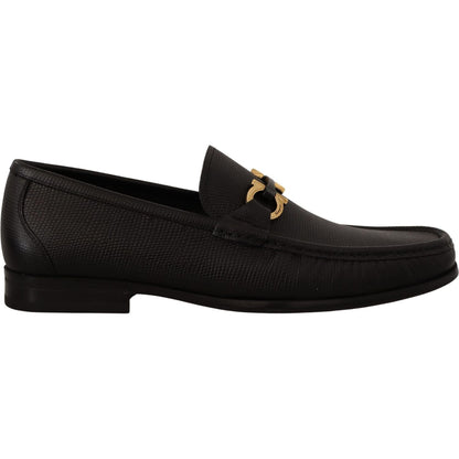 Salvatore Ferragamo Black Calf Leather Moccasins Loafers Shoes