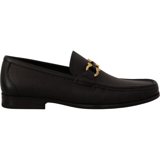 Salvatore Ferragamo Black Calf Leather Moccasins Loafers Shoes