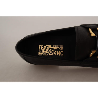 Salvatore Ferragamo Black Calf Leather Moccasins Loafers Shoes