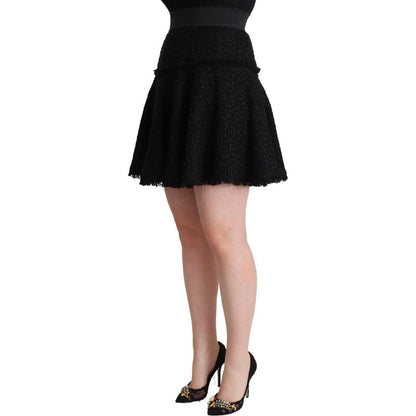 Dolce & Gabbana Black Knitted Nylon High Waist Mini A-line Skirt