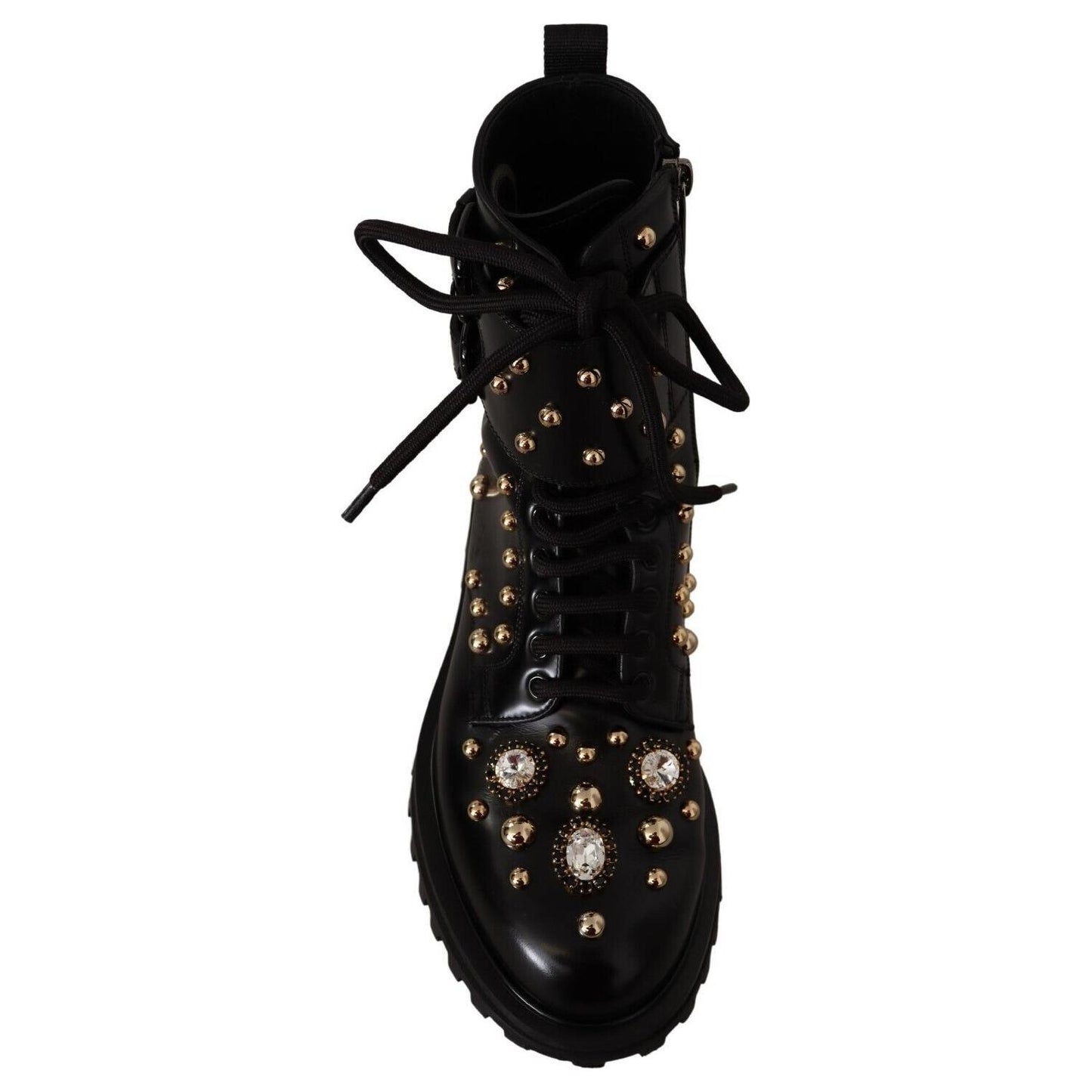 Dolce & Gabbana Black Crystal-Studded Formal Boots Dolce & Gabbana