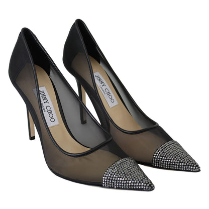 Jimmy Choo Black Mesh Amika 85 Diamond Pumps Shoes