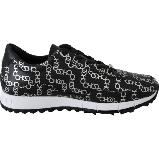 Jimmy Choo Black and Silver Leather Monza Sneakers