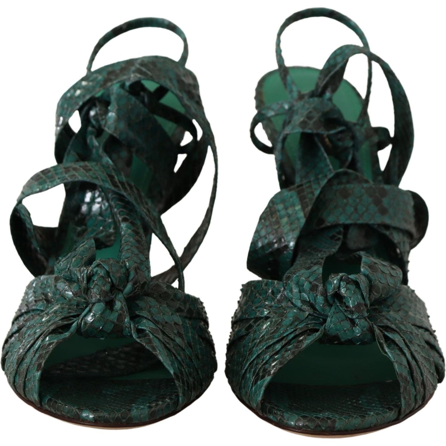 Dolce & Gabbana Elegant Green Python Strappy Heels Dolce & Gabbana