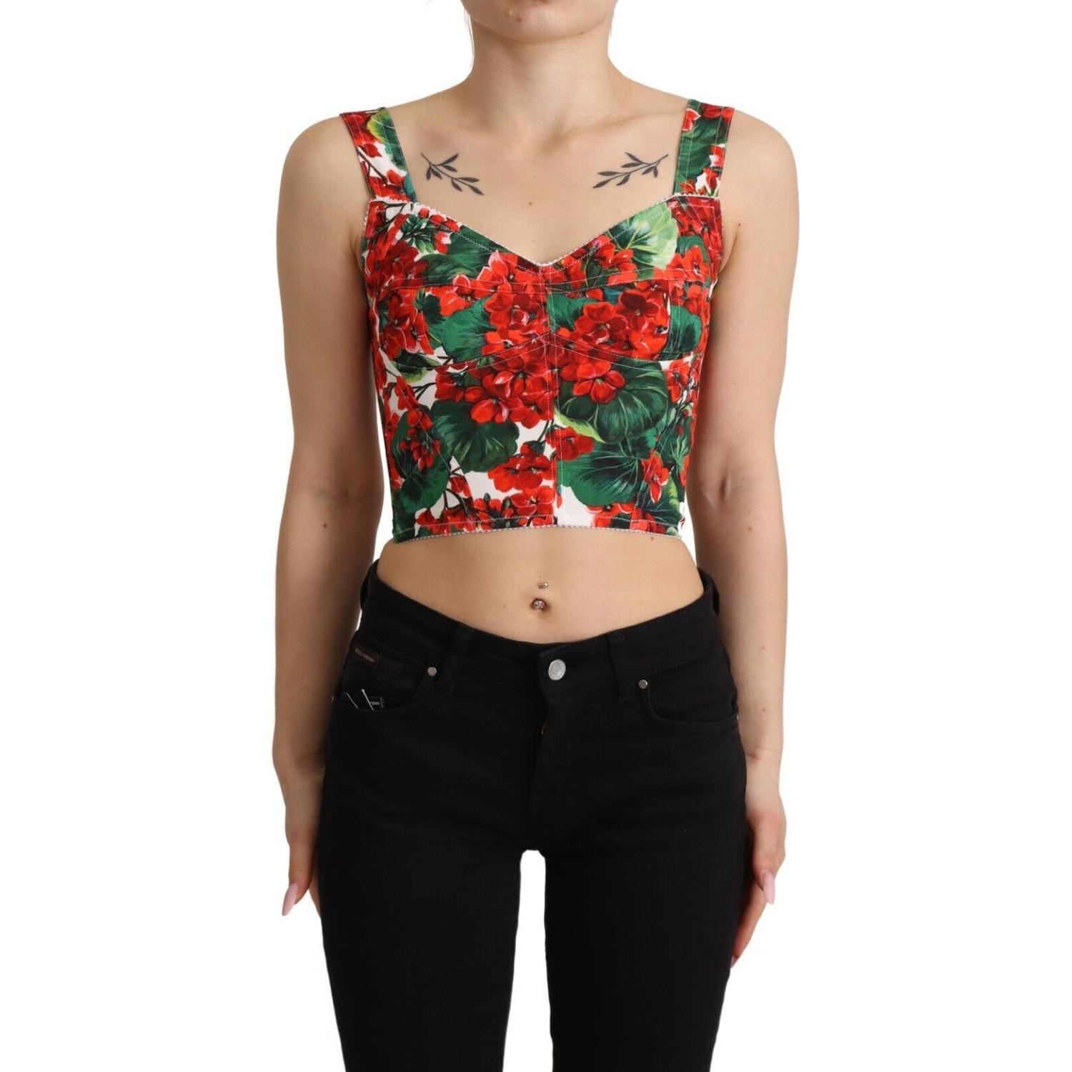 Dolce & Gabbana Elegant Red Cropped Top with Geranium Print