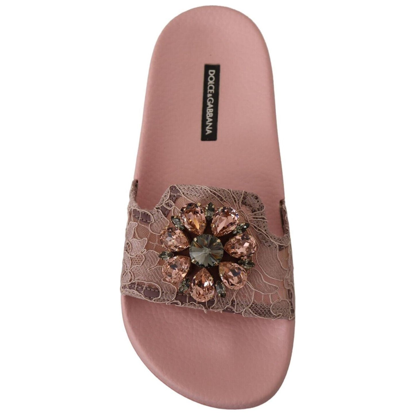 Dolce & Gabbana Floral Lace Crystal Embellished Slide Flats Dolce & Gabbana