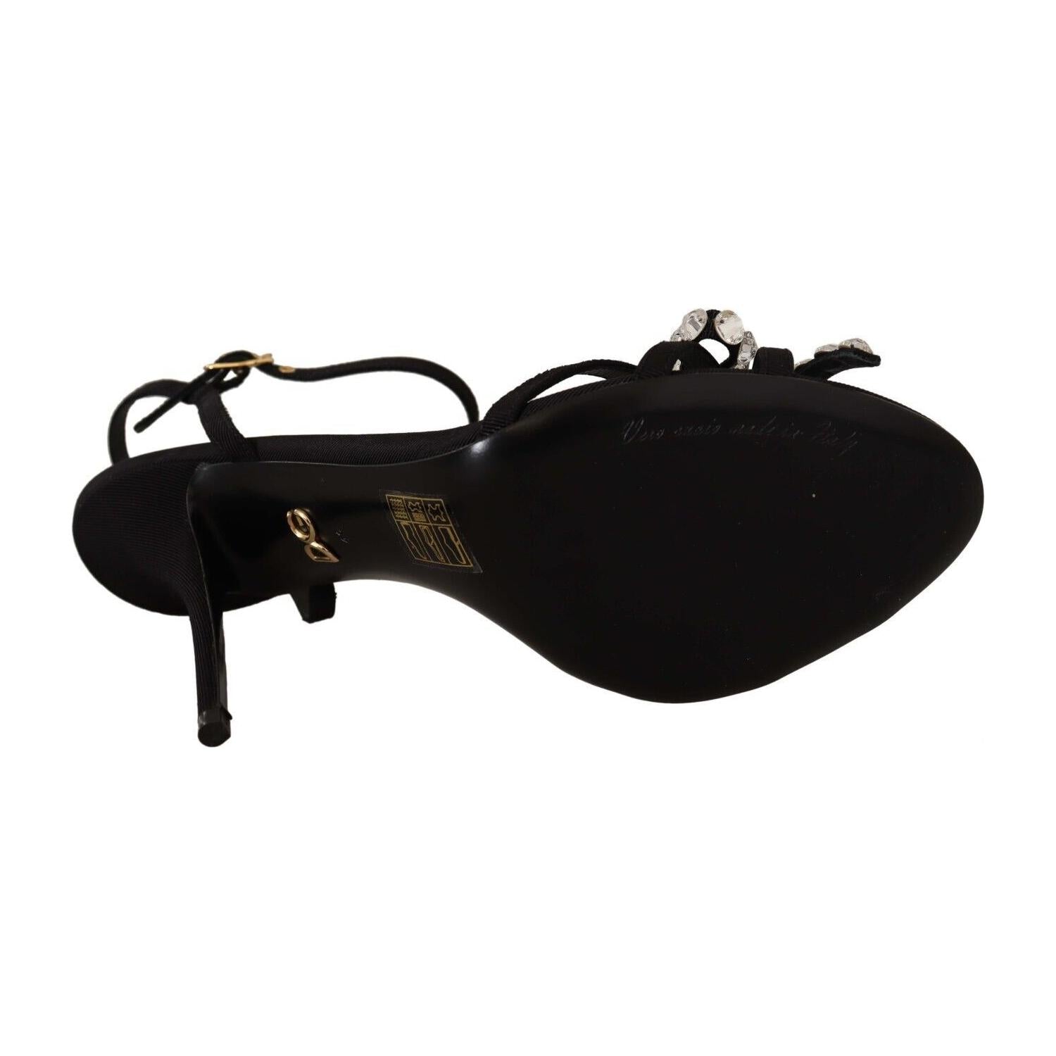 Dolce & Gabbana Black Crystals Ankle Strap Heels Sandals Shoes