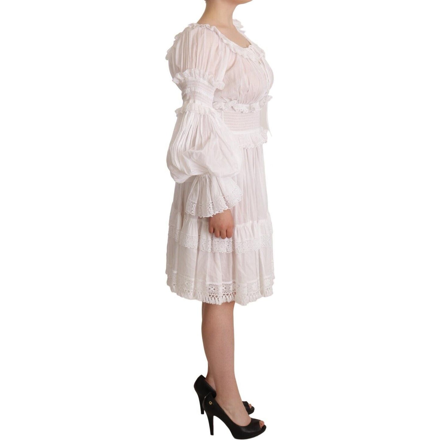 Dolce & Gabbana Elegant Off-Shoulder Ruffled Dress in White Dolce & Gabbana