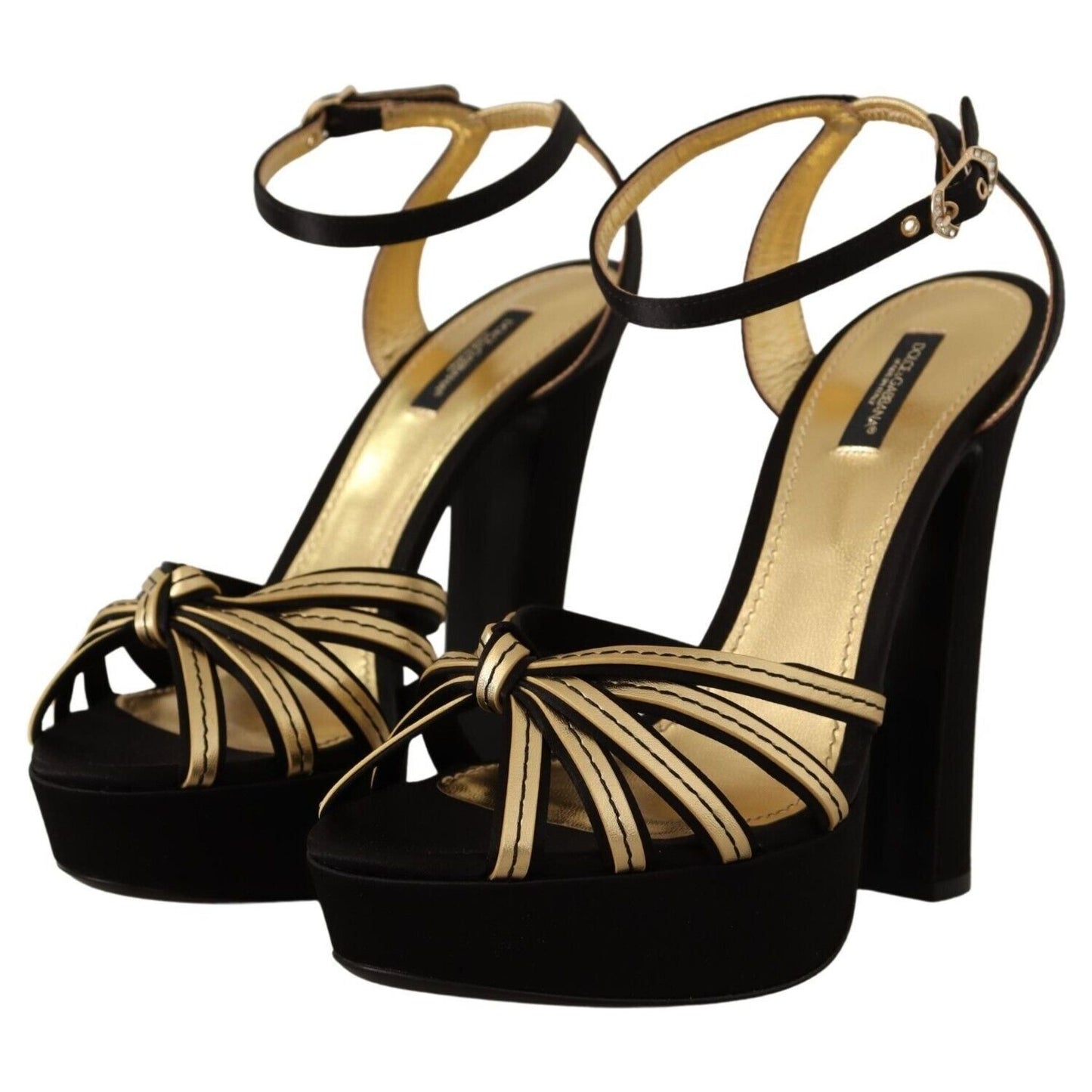 Dolce & Gabbana Elegant Black Gold Ankle Strap Heels Sandals Dolce & Gabbana