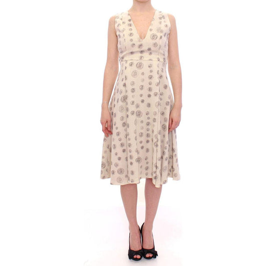 Andrea Incontri Elegant White Wool Shift Dress with Gray Print Andrea Incontri