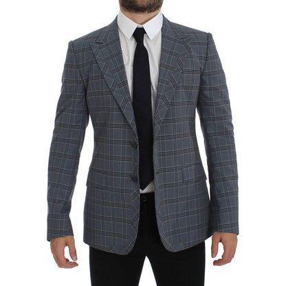 Dolce & Gabbana Blue Checkered Slim Fit Blazer Jacket