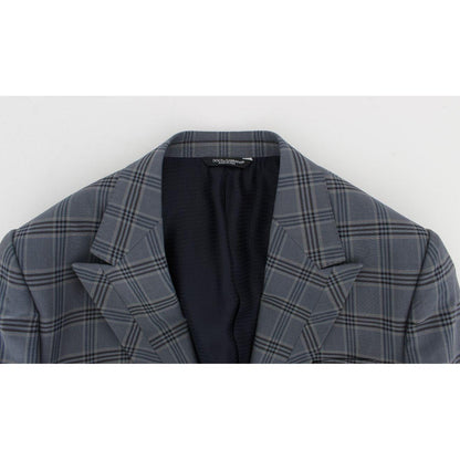 Dolce & Gabbana Blue Checkered Slim Fit Blazer Jacket