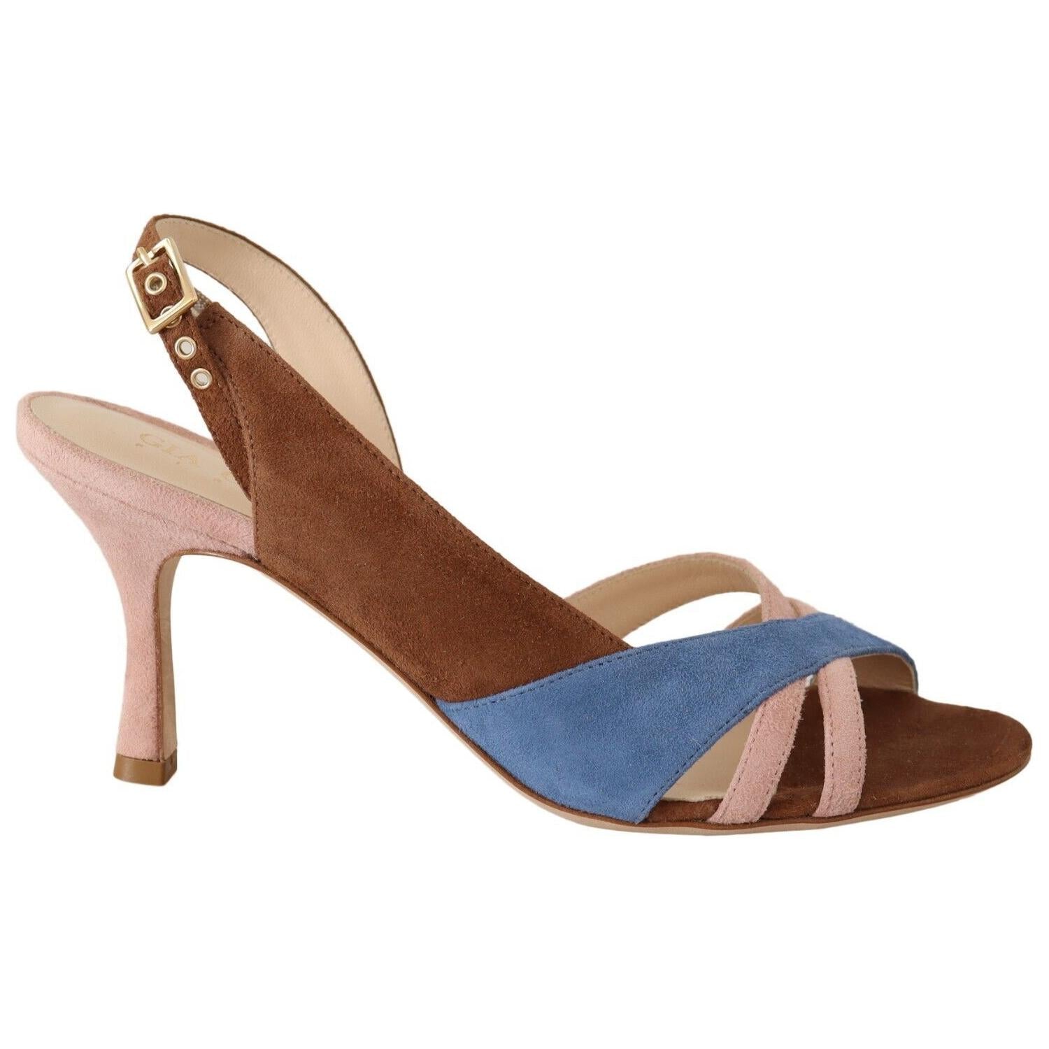 GIA COUTURE Multicolor Suede Leather Slingback Heels Sandals Shoes