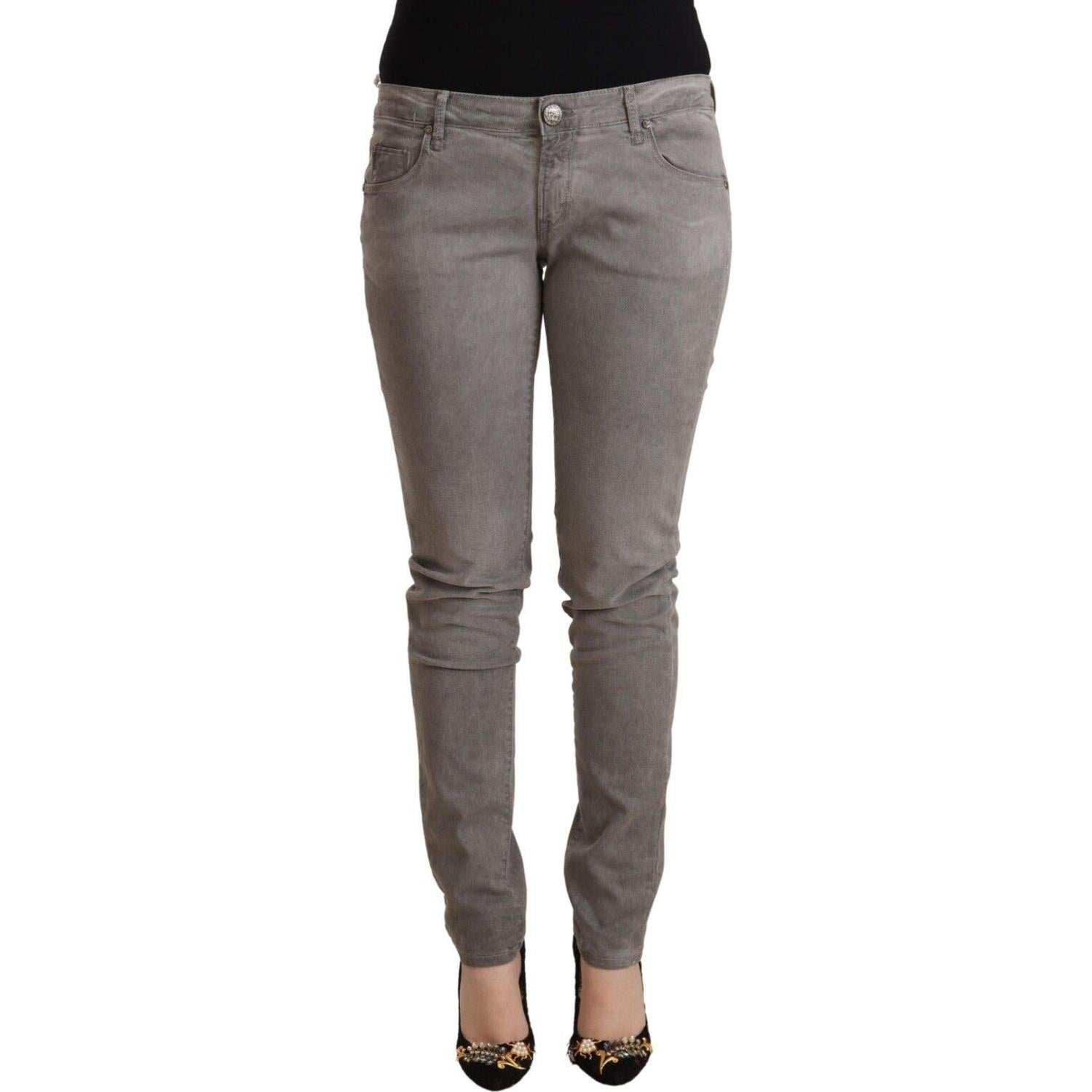 Acht Light Gray Washed Cotton Slim Fit Denim Jeans