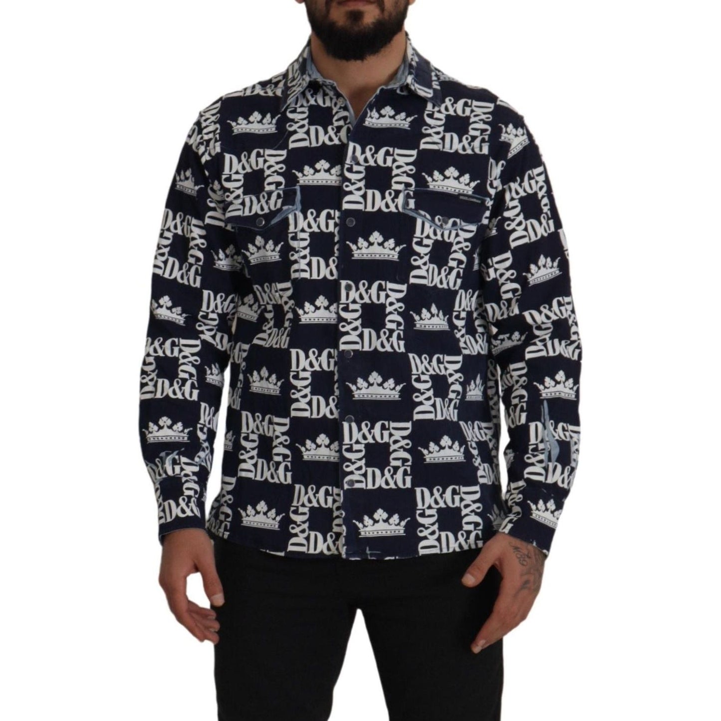 Dolce & Gabbana Elegant Slim Fit Blue Crown Shirt Dolce & Gabbana