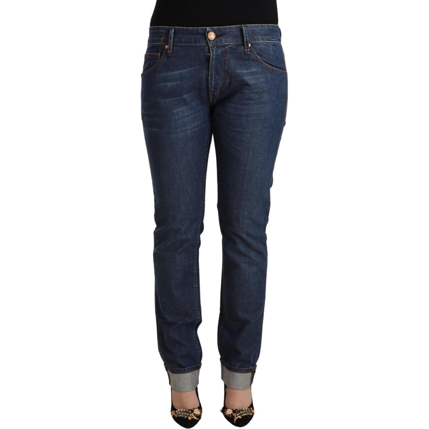 Acht Dark Blue Cotton Slim Fit Folded Hem Denim Jeans