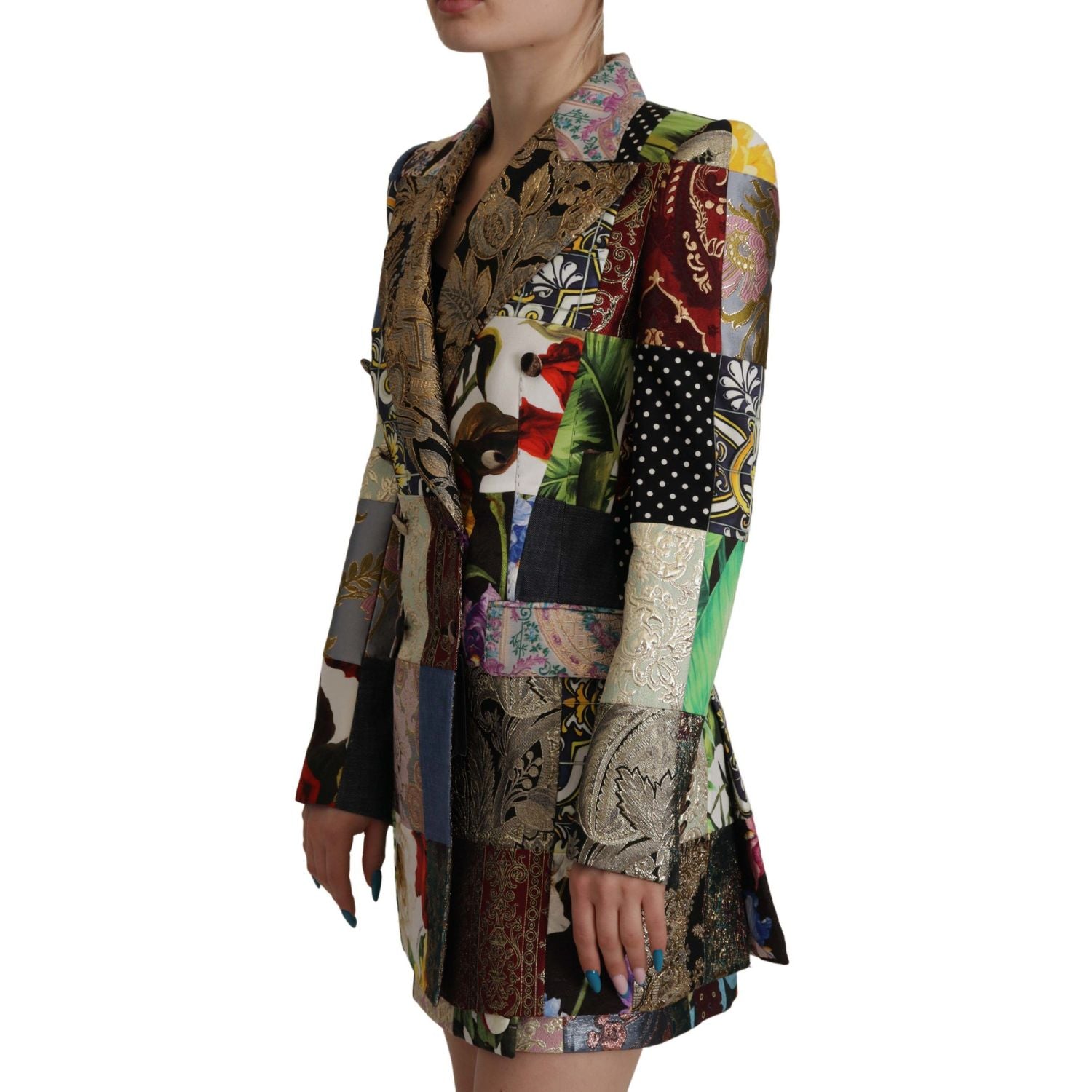 Dolce & Gabbana Multicolor Double-Breasted Patchwork Jacquard Blazer Jacket