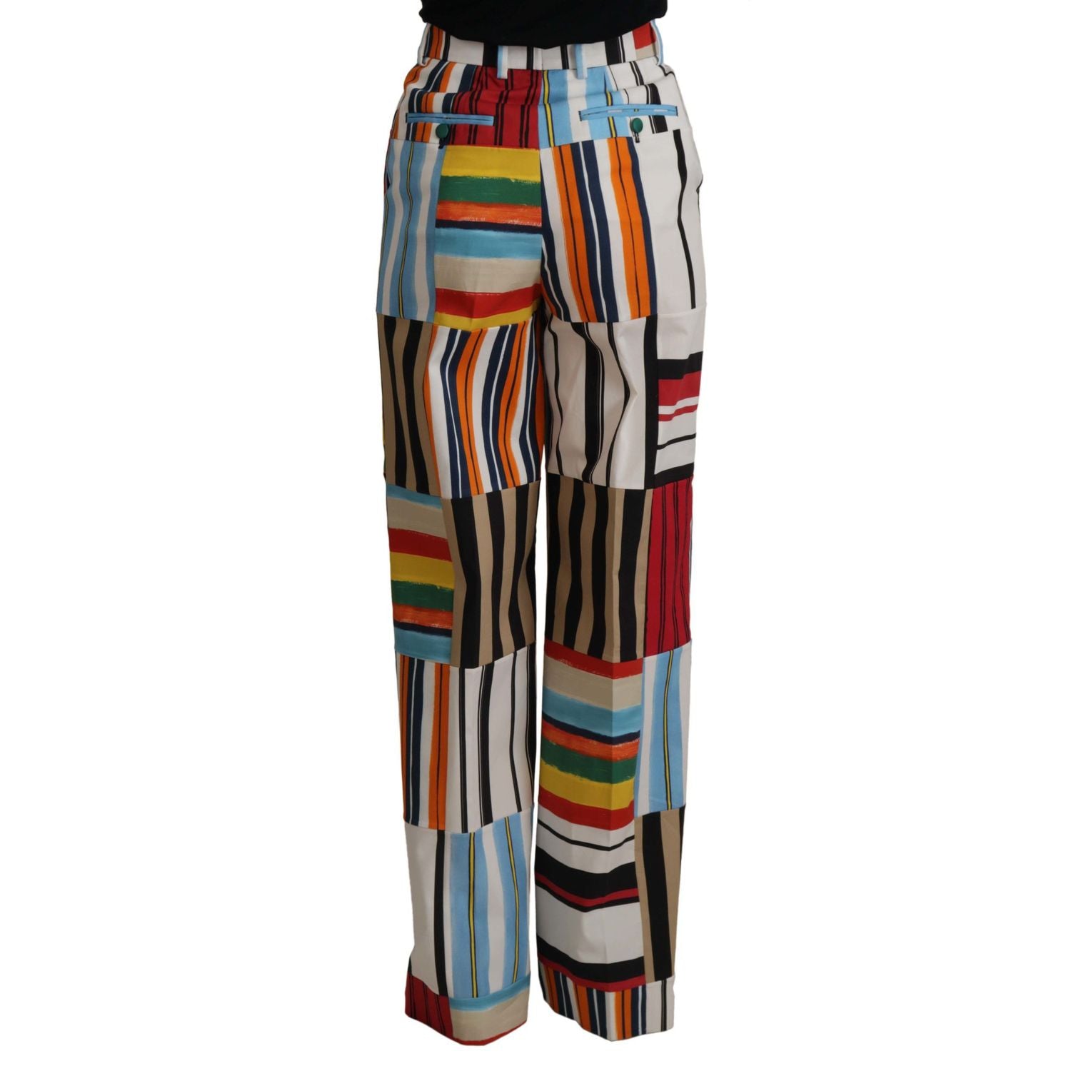 Dolce & Gabbana Multicolor Striped High Waist Cotton Pants
