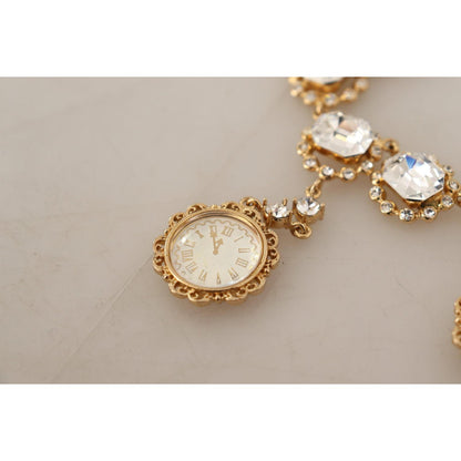 Dolce & Gabbana Gold Clock Statement Crystal Chain Necklace