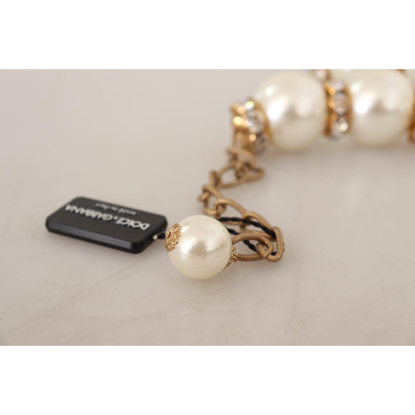 Dolce & Gabbana Elegant Faux Pearl Charm Necklace with Crystal Accents Dolce & Gabbana