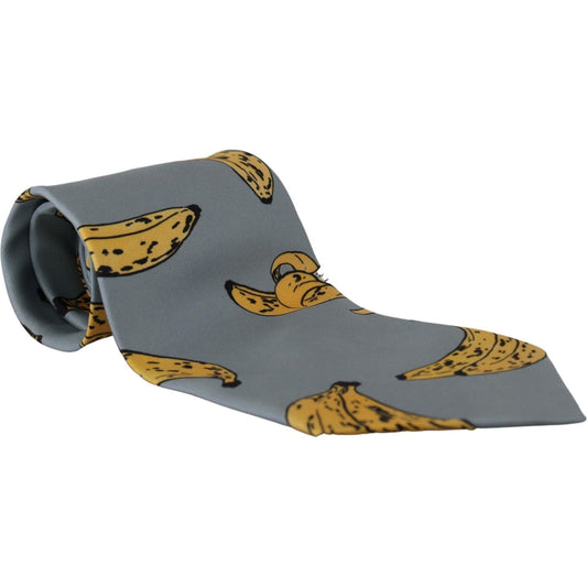 Dolce & Gabbana Elegant Blue Banana Print Silk Tie Dolce & Gabbana