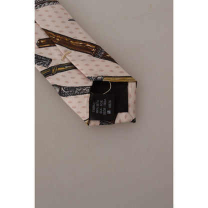 Dolce & Gabbana Pink Pen Dots Print 100% Silk Adjustable Neck Accessory Tie