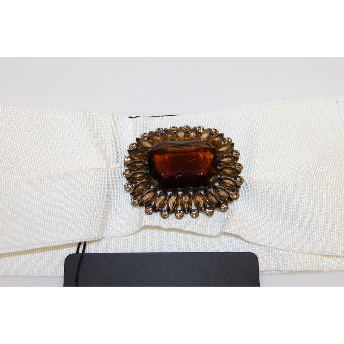 Dolce & Gabbana White Crystal Brass Wide Waist Runway Belt