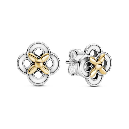 PANDORA JEWELS Mod. TWO-TONE FLOWER Earrings PANDORA