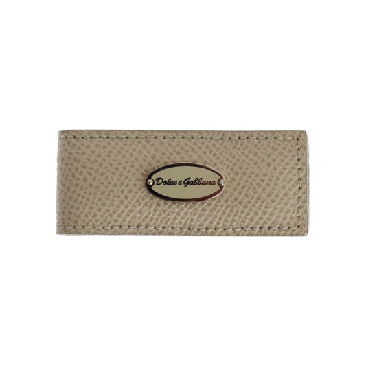 Dolce & Gabbana Elegant Beige Leather Money Clip Money Clip Dolce & Gabbana