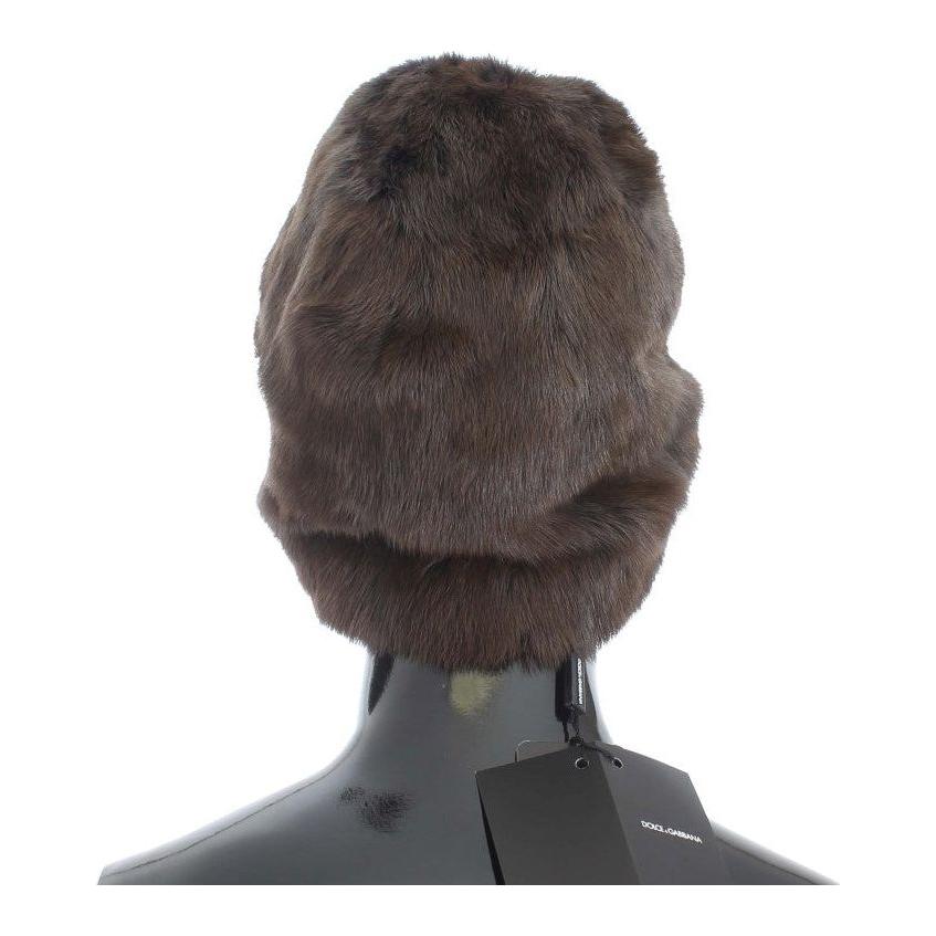 Dolce & Gabbana Luxurious Brown Weasel Fur Beanie Beanie Hat Dolce & Gabbana