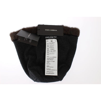 Dolce & Gabbana Brown Weasel Fur Womens Cashmere Hat Beanie