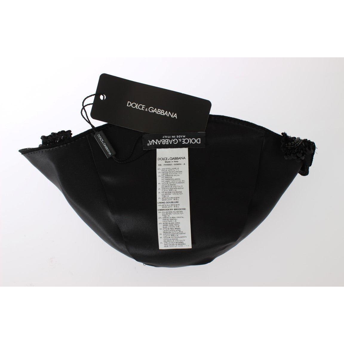 Dolce & Gabbana Black Crystal Gold Cherries Brooch Hat