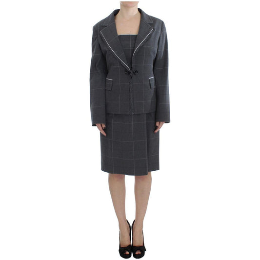 BENCIVENGA Elegant Gray Checkered Sheath Suit Set Suit BENCIVENGA