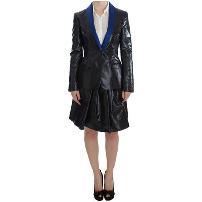 Exte Black Blue Two Piece Suit Skirt & Blazer