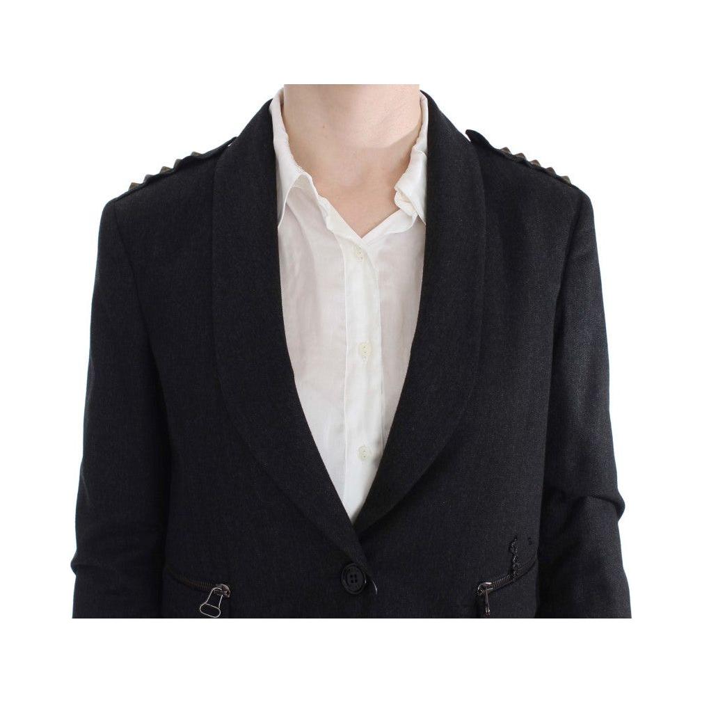 Exte Elegant Gray Gold-Buttoned Blazer Jacket Coats & Jackets Exte